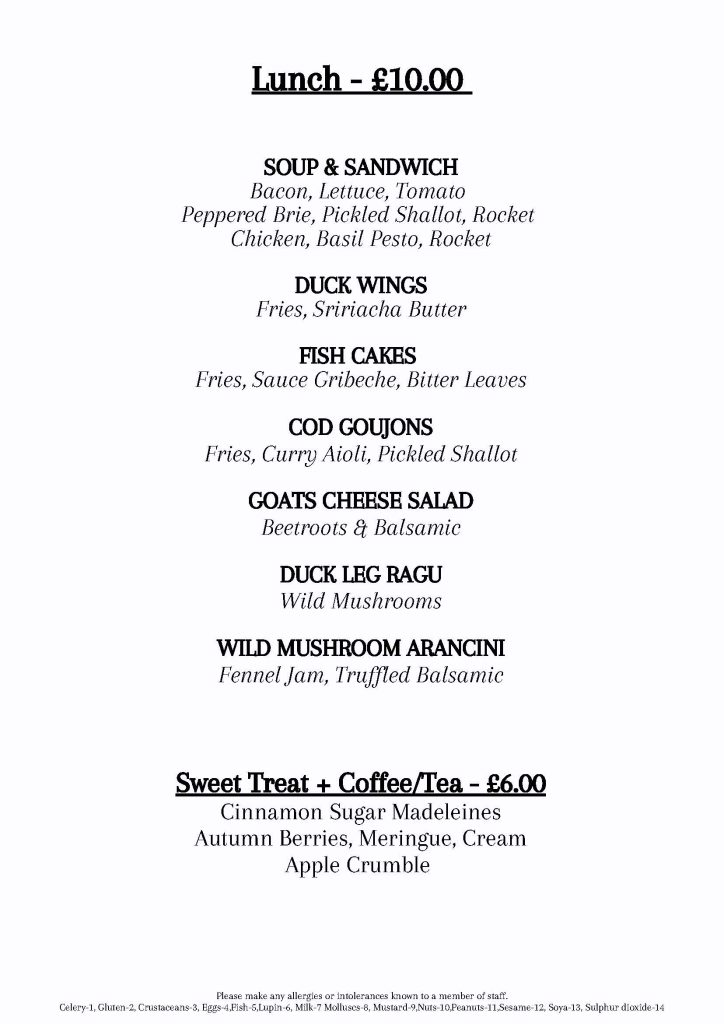 Bushmills Townhouse £10 Lunch Menu – October and November 2026